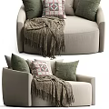 Beige Single Sofa With Geometric Pattern Pillow Green Cushions And Woolen Blanket 3d model