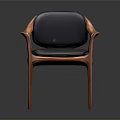 Curved Wooden Frame Chair With Black Leather Seat And Armrests Design