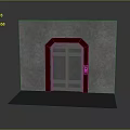 Metal Door With Red Frame On Gray Wall And Control Panel 3d model