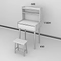 Simple Wooden Walnut Dressing Table With Drawer Shelves And Matching Stool 3d model