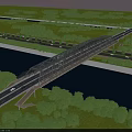Modern Bridge Spanning River With Green Landscaping And Highway Connections