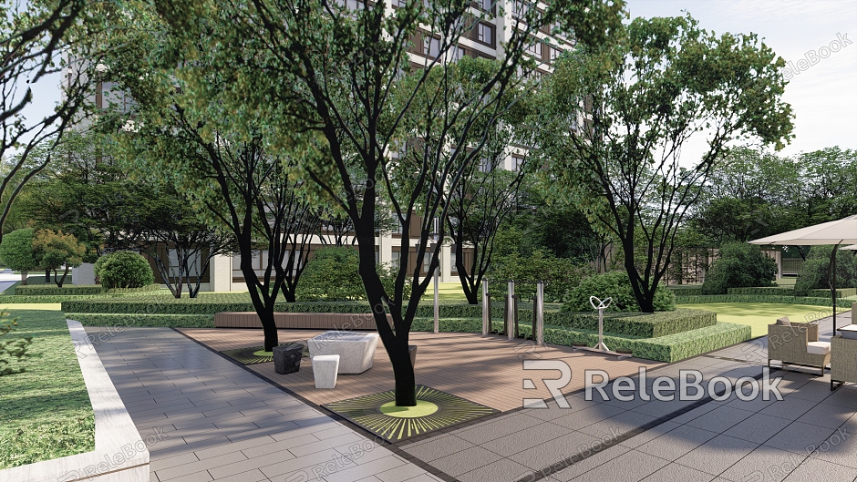 Modern Garden Landscape Residential Area Landscape Elderly Activity Area Wooden Platform Forest Rest Area model