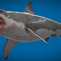 Great White Shark With Open Mouth Sharp Teeth On Blue Background 3d model