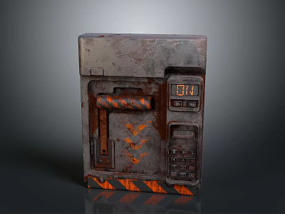 Rusted Vintage Industrial Console With Orange Warning Stripes Digital 3d model