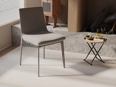 Gray Upholstered Leisure Chair With Metal Legs And Side Table Near Fireplace 3d model