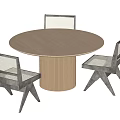 Modern Wooden Round Dining Table Set With Three Woven Backrest Chairs 3d model