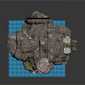 Ancient Cave Interior With Blue Water Pool Stone Pillars And Green Vines