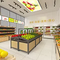 Spacious Fruit Store Interior With Various Fresh Fruits And Multiple Display Shelves 3d model