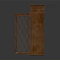 Brown Wooden Cabinets With Lattice Glass Doors One Closed And One Open On Reflective Floor