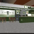 Modern Bubble Tea Shop Interior With Green Counter And Wooden Seating Area