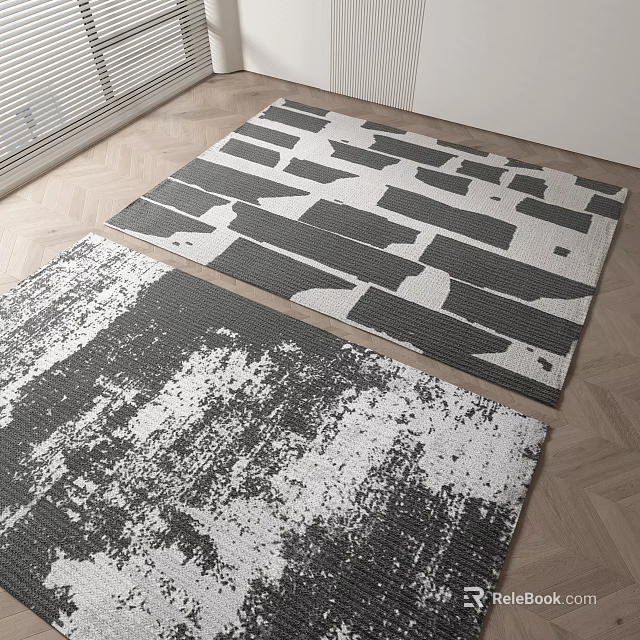 Modern Square Rugs With Stylish Black White Geometric Abstract Pattern Design 3d model