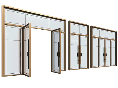 Modern Casement Doors With Aluminum Frame And Clear Glass Panels For Home Interior 3d model
