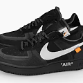 Black Low Top Sneakers With White Nike Swoosh Black Laces Black Sole And Orange Accents