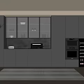 Dark Modern Kitchen Interior With Glass Fronted Cabinets Wine Cooler And Striped Rug