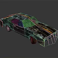 Vintage Black Muscle Car With Rustic Metal Frame Yellow Racing Stripes And Front Protective Grille