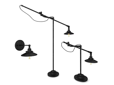 Black Metal Floor And Wall Lamps With Adjustable Arms And Round Bases 3d model