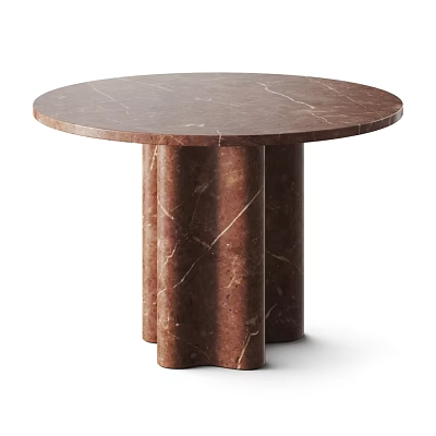 Round Brown Veined Marble Coffee Table With Cylindrical Legs For Living Room 3d model