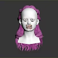 Detailed 3D Character Head Model Featuring Pink Long Hair And White Face Design