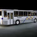 Modern City Bus With White Body Blue Stripes Open Door Seats And Windows