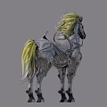 Armored Reptile With Yellow Mane And Intricate Silver Armor Details