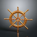 Golden Ship Wheel Ornate Decorative Design With Shiny Metal Finish For Nautical Decor