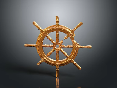 Golden Ship Wheel Ornate Decorative Design With Shiny Metal Finish For Nautical Decor 3d model
