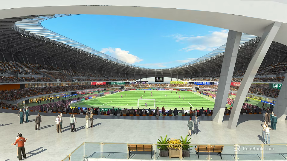 Modern Spacious Football Stadium With Green Pitch And Plenty Of Spectators Watching Exciting Live Matches 3d model 