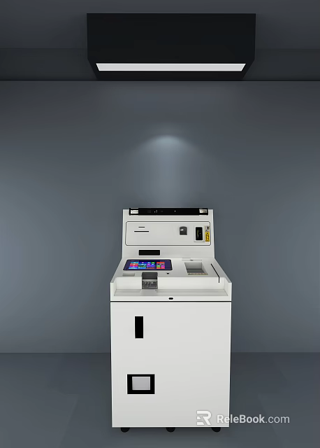 Public Facility Self Service Kiosk With White Cabinet Touchscreen Display And Control Panel 3d model 
