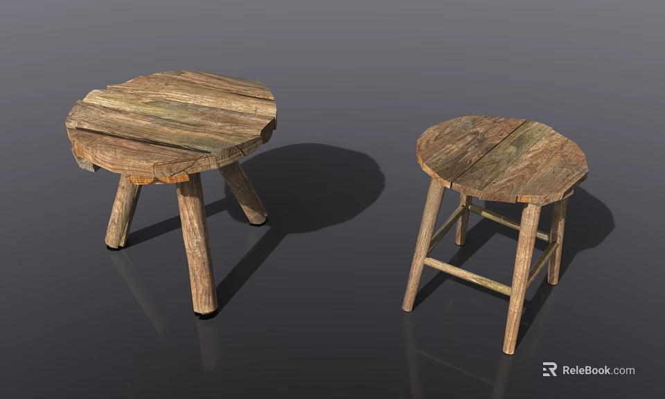 Rustic Wooden Leisure Chairs With Natural Wood Grain And Round Seat Design 3d model 