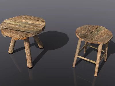 Rustic Wooden Leisure Chairs With Natural Wood Grain And Round Seat Design 3d model