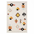 Square Decorative Rug With Abstract Geometric Patterns Neutral Beige Background And Vibrant Orange Black Accents