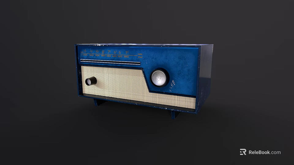 Retro Radio Speaker Design With Blue And Beige Color And Control Knobs 3d model 
