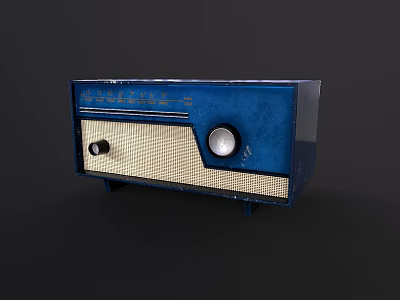 Retro Radio Speaker Design With Blue And Beige Color And Control Knobs 3d model