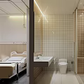 Modern Hospital Room and Bathroom Interior with Medical Facilities and Clean Design
