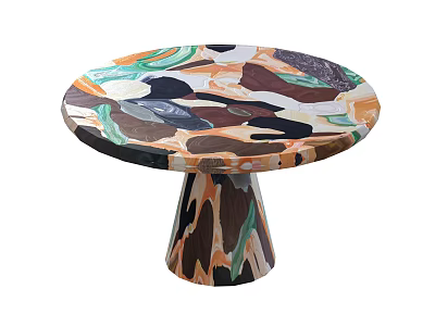 Round Multicolored Abstract Patterned Dining Table With Artistic Tabletop And Tapered Leg 3d model