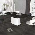Modern Dining Table Set With Dark Tabletop White Base And Minimalist Chairs 3d model