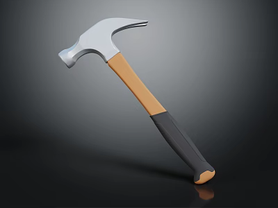 Professional Hardware Tool Hammer With Silver Head Wooden Handle And Black Grip 3d model