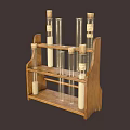 Wooden Test Tube Rack With Glass Tubes And Cork Stoppers On Dark Background