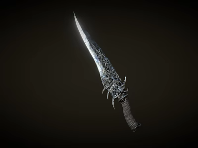 Ornate Bladed Weapon With Intricate Carvings And Wrapped Hilt Design 3d model