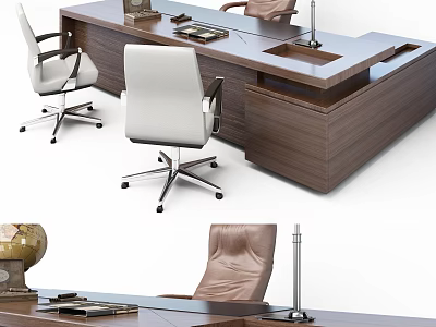 Modern Office Desk With Office Chairs Desk Lamp Globe And Books 3d model