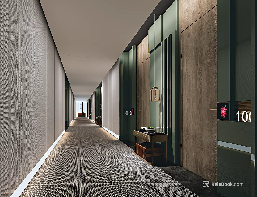 Modern Elevator Corridor Design With Textured Walls And Elegant Decor 3d model