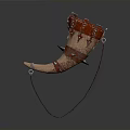 Red And Beige Horn Shaped Household Decor With Leather Strap And Woven Details