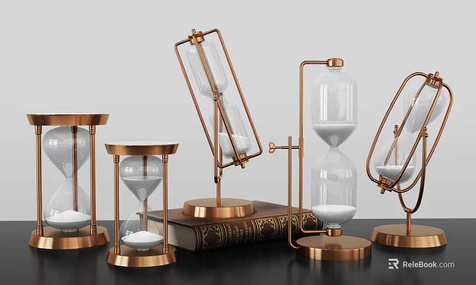 Elegant Ornamental Hourglass Set With Metal Bases And Vintage Design For Home Decor 3d model 
