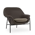 Modern Minimalist Single Sofa With Dark Brown Leather Light Gray Cushion And Black Metal Legs