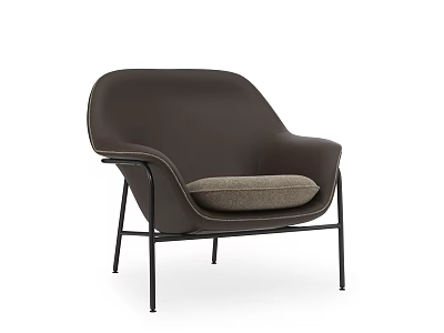 Modern Minimalist Single Sofa With Dark Brown Leather Light Gray Cushion And Black Metal Legs 3d model