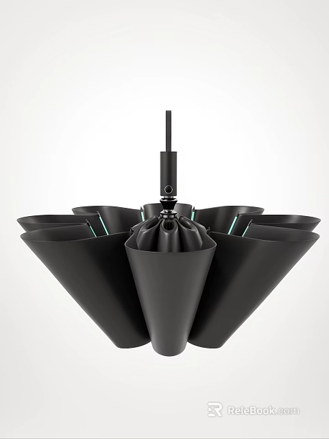 Black Modern Umbrella With Multiple Ribs And Sturdy Handle For Outdoor Use 3d model 