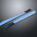 Two Sharp Knives With Blue Blades And Black Handles On Gray Gradient Background