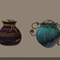 Decorative Fabric Pouches in Purple Blue with Golden Patterns and Rope Accents for Daily Use