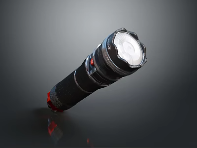 Professional Industrial Flashlight With High Brightness LED And Black Red Design 3d model