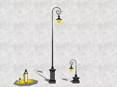 Vintage Style Outdoor Lights With Curved Design Yellow Illumination And Black Bases 3d model